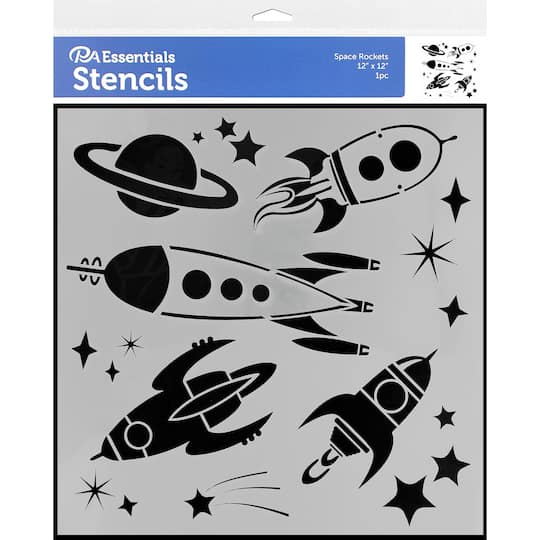 PA Essentials Space Rockets Stencil, 12&#x22; x 12&#x22;